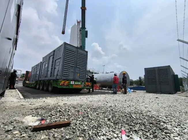 Temporary power plant being assembled on a project site